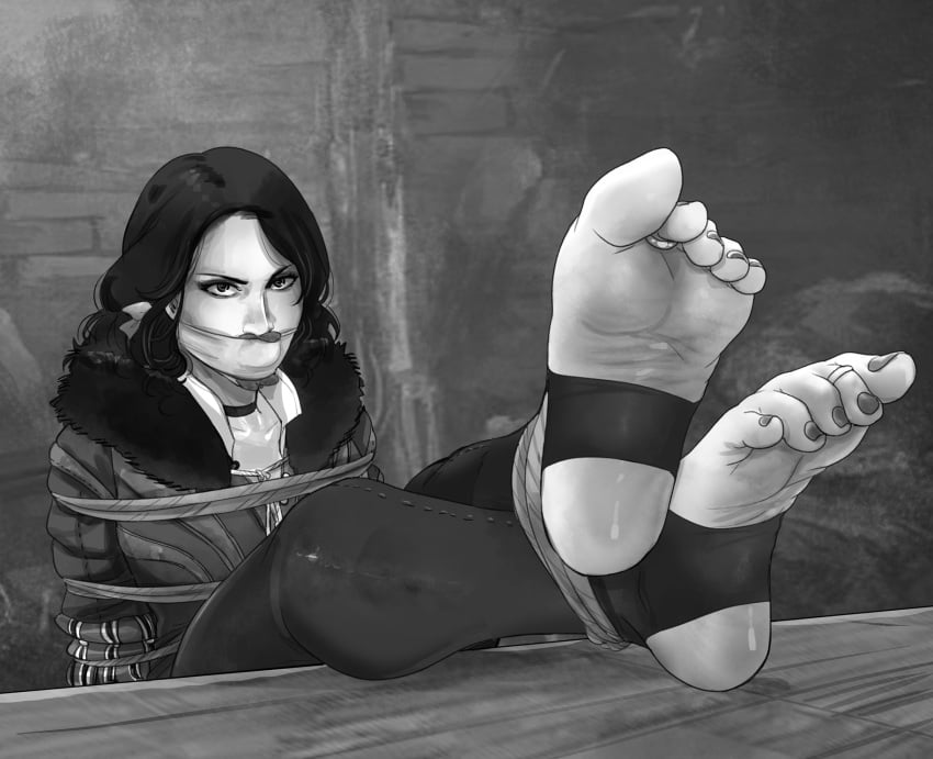 bondage cloth_gag feet feet_together feet_up foot_focus gag gagged lostonezero rope_bondage soles solo_female the_witcher the_witcher_(series) the_witcher_3:_wild_hunt tied_up toenail_polish toes yennefer