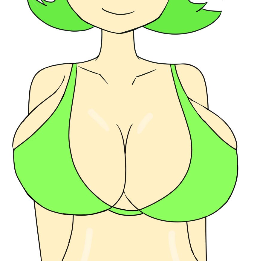 1girls aged_up big_breasts bikini bra breast_focus breasts bust female female_only green_bra green_hair kokiri light-skinned_female light_skin nintendo saria smile solo souley_dk source_request straight_hair tagme the_legend_of_zelda white_background