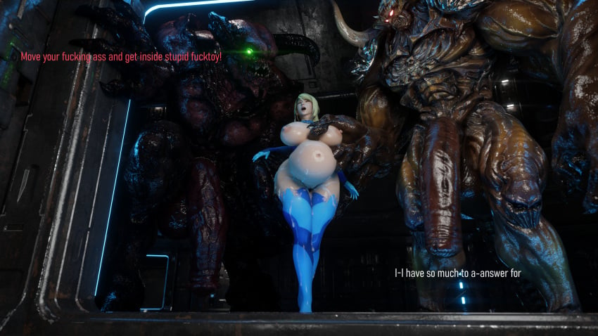 2monsters 3d baron_of_hell_(doom) big_ass big_breasts bimbo blonde_hair cock_sleeve cum cum_on_body cumflation doom english_text green_eyes huge_balls huge_cock huge_monster hyper hyper_penis icedev inflation larger_male metroid monster monsters nintendo pleasure_face ripped_clothing samus_aran shiny_skin size_difference text thick_thighs white_skin zero_suit zero_suit_samus