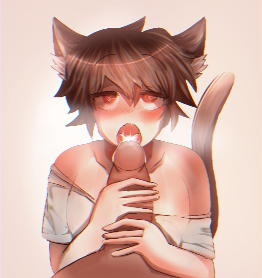 2boys anon aquinoby2002 blush brown_eyes brown_hair cat_boy cat_ears cat_tail catboy cum_in_mouth ecchi_kuruu femboy furry_ears furry_tail gay heart-shaped_pupils male penis penis_lick tagme yaoi youtube youtube_hispanic youtuber