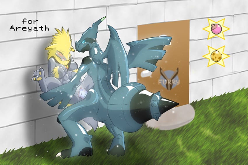 1boy 1girls 2015 alternate_color blue_eyes blush breasts canine claws closed_eyes dragon duo female fur furry grass grey_fur interspecies legendary_pokémon male mammal manectric mega_stone nintendo open_mouth original_character penetration penis pokémon_(species) pokemon pokemon_bw pokemon_rse pussy scalie shiny shiny_pokemon vaginal_penetration video_games wings y-mangaka yellow_fur zekrom