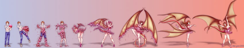 ascubis ass ass_expansion assimilation ballerina breast_expansion breasts dragon dragon_girl dragon_wings female gender_transformation goo_transformation hair_growth monster_girl mtf_transformation navel personality_change species_transformation thick_thighs thigh_expansion transformation transformation_sequence tutu wide_hips