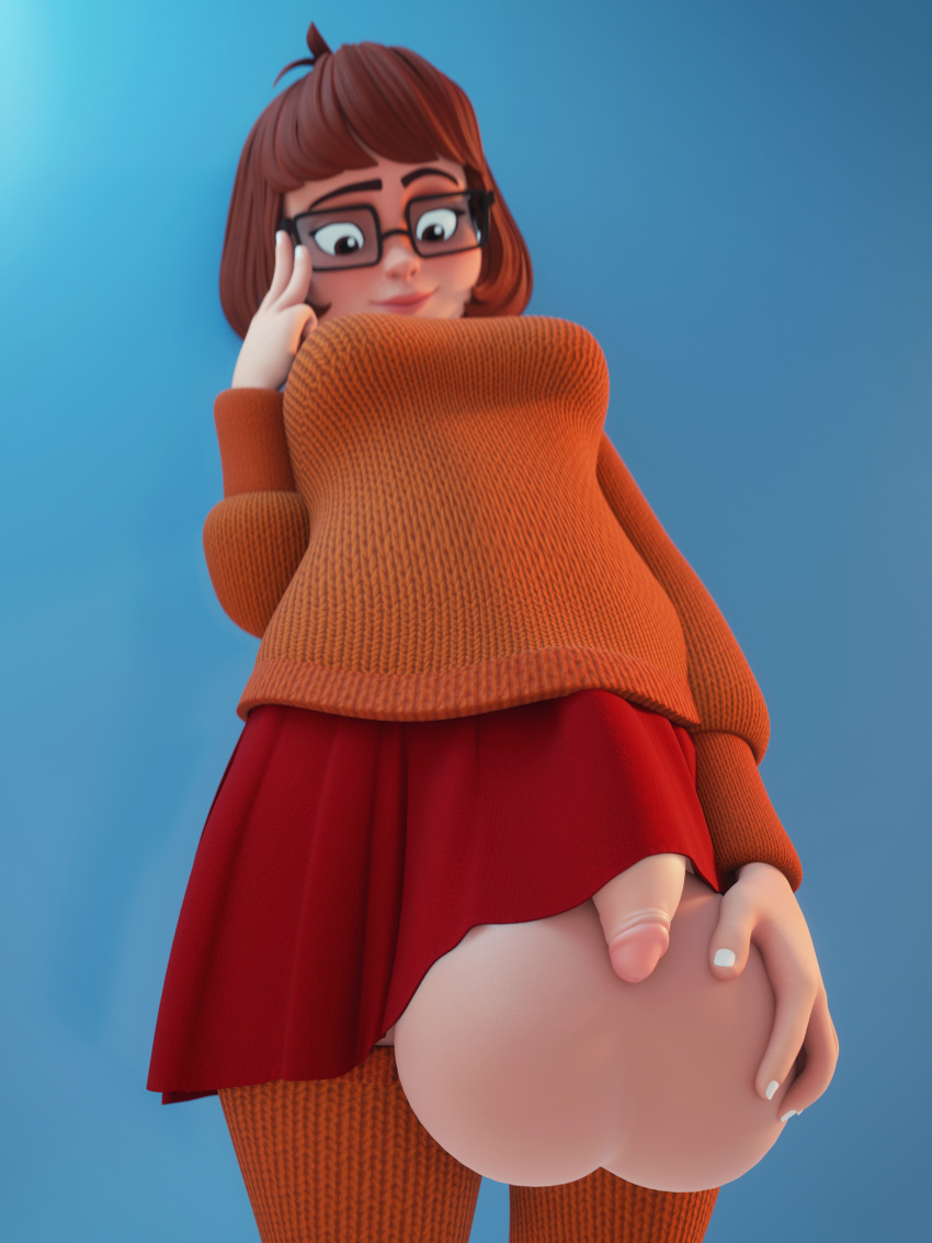 1futa 2022 3d 3d_(artwork) balls big_balls big_balls_small_penis big_penis blender blue_background breasts brown_hair clothed clothing demisak erection flaccid futa_only futanari genitals glasses hand_on_balls huge_balls huge_testicles human large_balls large_testicles light-skinned_futanari light_skin looking_down medium_breasts mostly_clothed oversized_balls pale_skin penis penis_out scooby-doo skirt smile solo solo_futa standing sweater testicles thighhighs turtleneck velma_dinkley