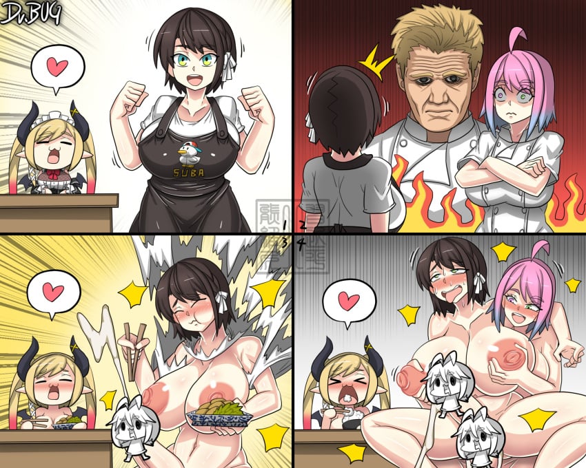 2futas 4koma apron areolae big_breasts big_penis breasts censored clothed clothes_removed clothing cum cum_while_penetrated dr.bug duo_focus ejaculation erection fully_clothed futa_focus futa_on_futa futanari gordon_ramsay green_eyes hands-free handsfree_ejaculation heterochromia himemori_luna hololive horn huge_breasts human light-skinned_futanari light_skin male_on_futa nipples nude oozora_subaru orgasm pale_skin penis pink_eyes pink_hair sex spoken_heart turquoise_eyes vaginal_penetration virtual_youtuber yuzuki_choco