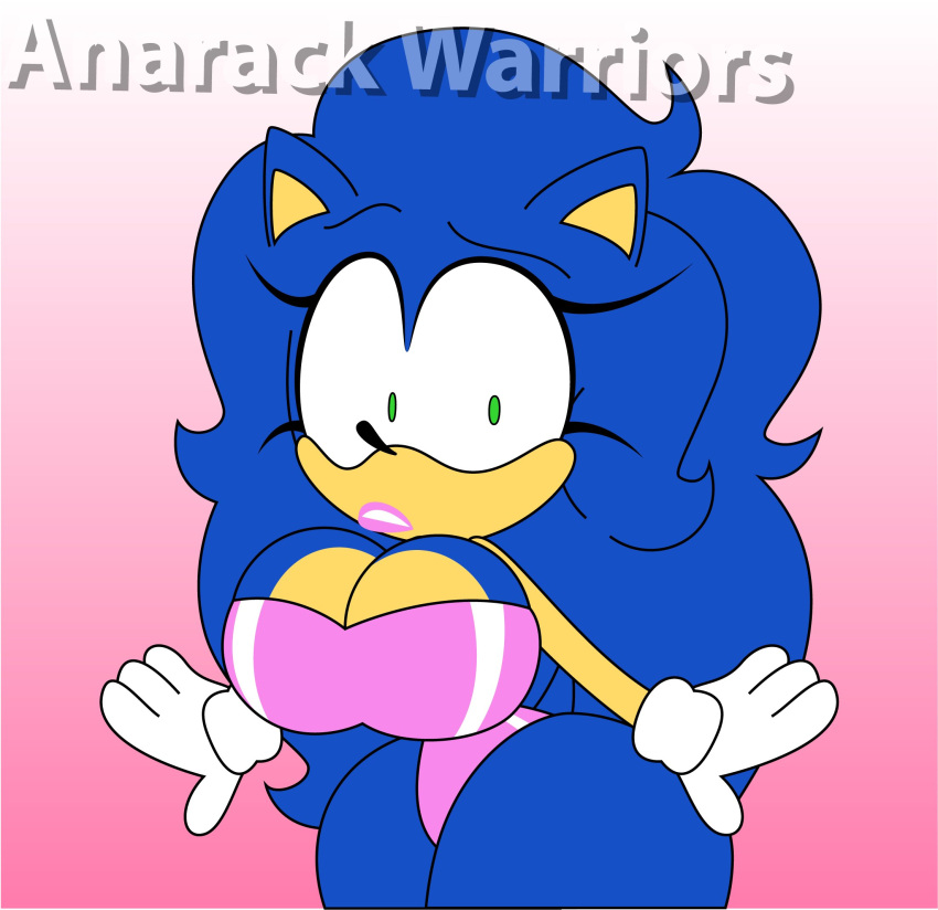 1girls anarack blue_hair green_eyes huge_ass huge_breasts hyper_bimbo lipstick long_hair rule_63 solo solo_female sonic_(series) sonic_the_hedgehog sonique_the_hedgehog tagme