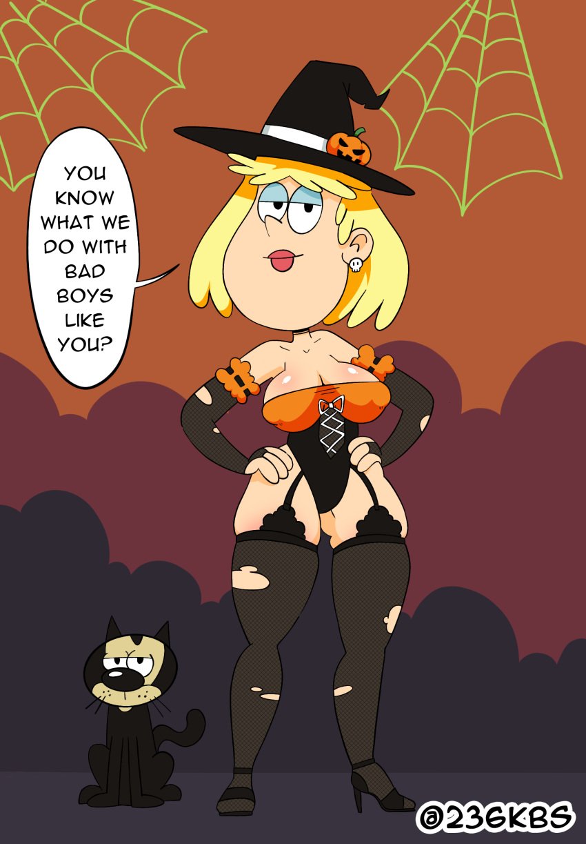 1girls 236kbs blonde_hair breasts cleavage english_text eyeshadow female female_only half-closed_eyes halloween hat milf mother nipple_bulge nipples nipples_visible_through_clothing rita_loud solo solo_female solo_focus speech_bubble standing straight_hair talking_to_viewer text the_loud_house thick thick_thighs thigh_highs thighhighs thighs