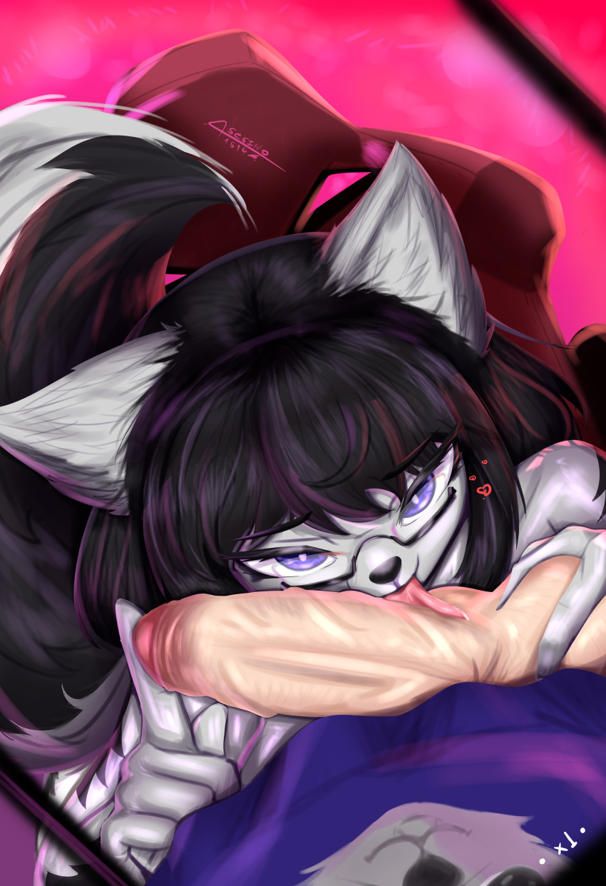 animal_ears animal_humanoid asesino balls balls_grab furry genderswap_(mtf) glasses hand_on_balls lacachona lacachona_locochon_vt_ licking_penis locochon penis pngtuber pov purple_eyes rule_63 tail virtual_youtuber vtuber youtube youtube_hispanic