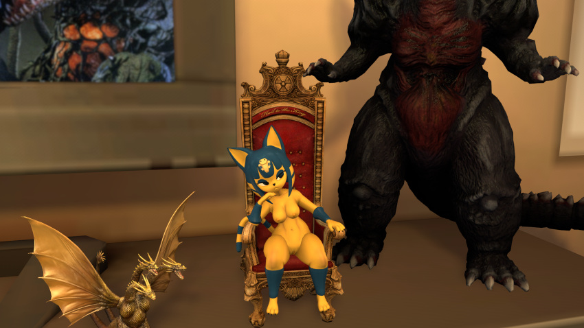 3d 3d_(artwork) 3d_model animal_crossing ankha ankha_(animal_crossing) ankha_(hazeker) doubutsu_no_mori exposed_breasts exposed_pussy furry hazeker infamousmask micro minigirl nairu_(doubutsu_no_mori) nintendo nude_female shrinking shrunken_woman sitting