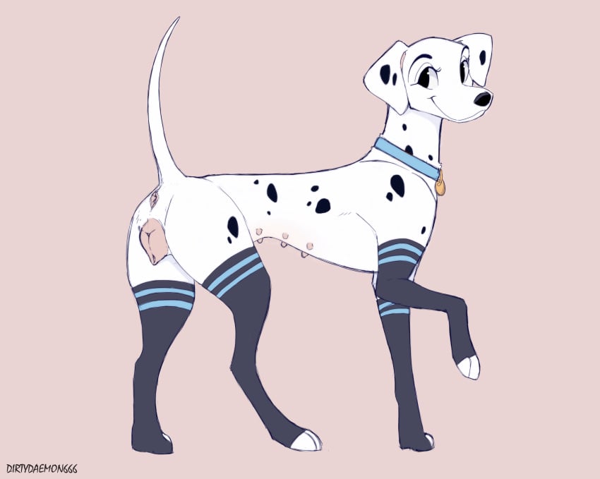 101_dalmatians 2021 absurd_res anatomically_correct anatomically_correct_anus anatomically_correct_genitalia anatomically_correct_pussy animal_genitalia animal_pussy anus ass blue_collar canid canine canine_anatomy canine_pussy canis clothed clothed_feral clothing collar daemon_lady dalmatian digital_drawing_(artwork) digital_media_(artwork) disney dog domestic_dog eyelashes female feral feral_only footwear footwear_only fur genitals hi_res looking_back mammal mostly_nude multi_nipple nipples one_leg_up perdita pink_anus pink_nipples pink_pussy pussy raised_leg raised_tail simple_background smile socks socks_only solo spots teats text white_body white_fur