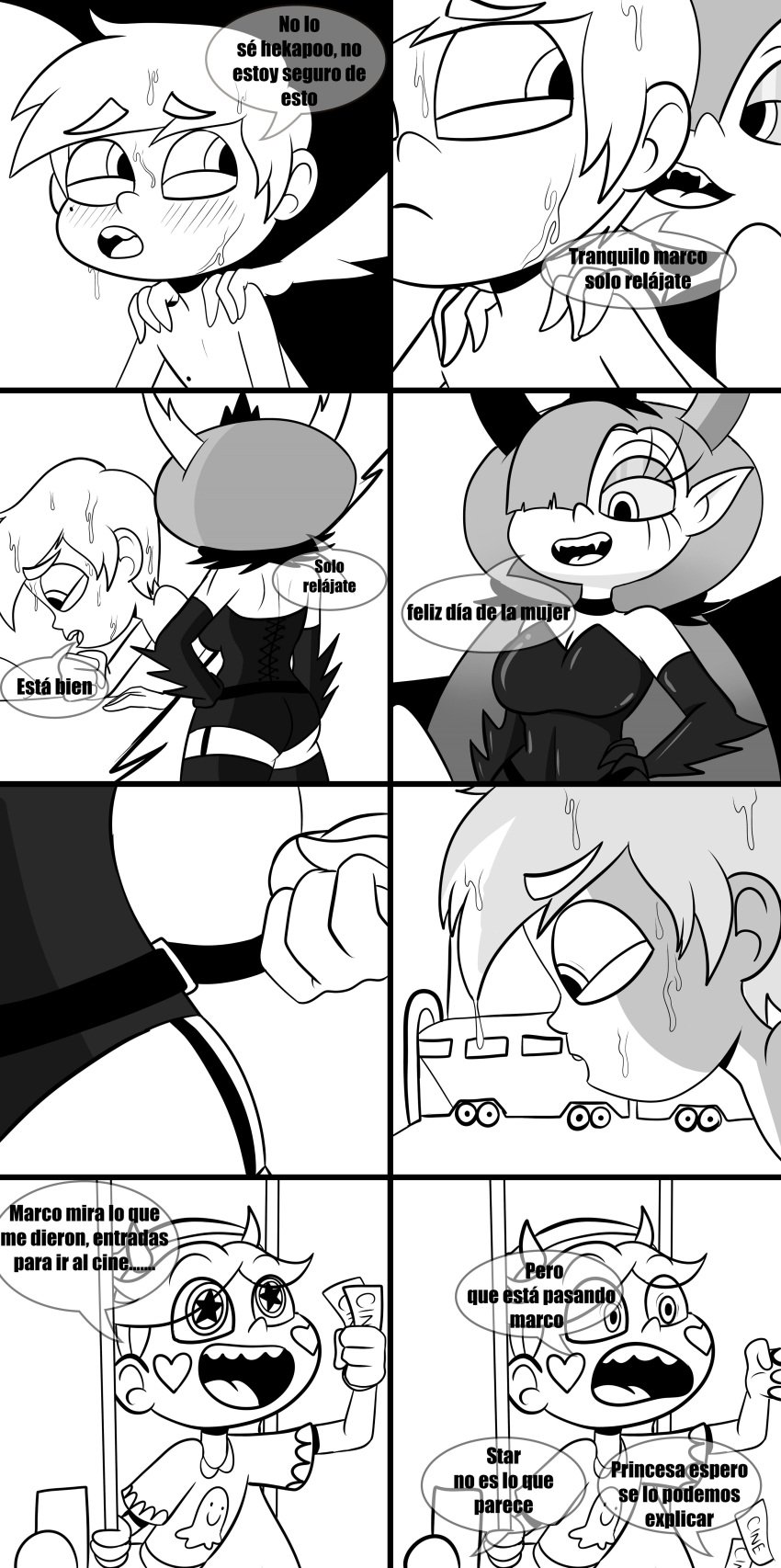 absurd_res age_difference bedroom_eyes big_breasts claws clothed_female_nude_male collar comic corset crown dildo_in_ass dildo_penetration disney dominatrix elbow_gloves evil_grin evil_smile eyeshadow fangs femdom garter_straps gloves grabbing grabbing_from_behind hand_on_hip happy_dom hekapoo implied_pegging implied_penetration implied_sex implied_strap-on interrupted interrupted_sex interspecies latex leotard malesub marco_diaz monochrome multiple_panels nervous_sweat pegging penetration seductive shiny spanish_text star_butterfly star_vs_the_forces_of_evil straight_hair strap-on sweat thighhighs tight_clothing train translated zaicomaster14