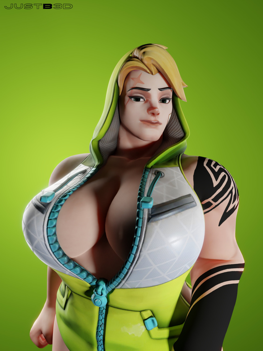 1girls 3d absurdres blender breasts cleavage female female_only highres huge_breasts justb3d overwatch solo zarya