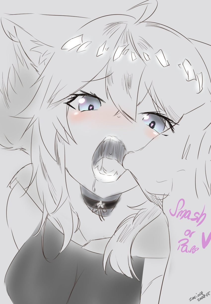 1girls black_and_white fox_ears fox_girl fox_tail german_vtuber heart heart_eyes horny looking_at_viewer nayami_chan peachfox pov red_cheeks thumb_in_mouth virtual_youtuber