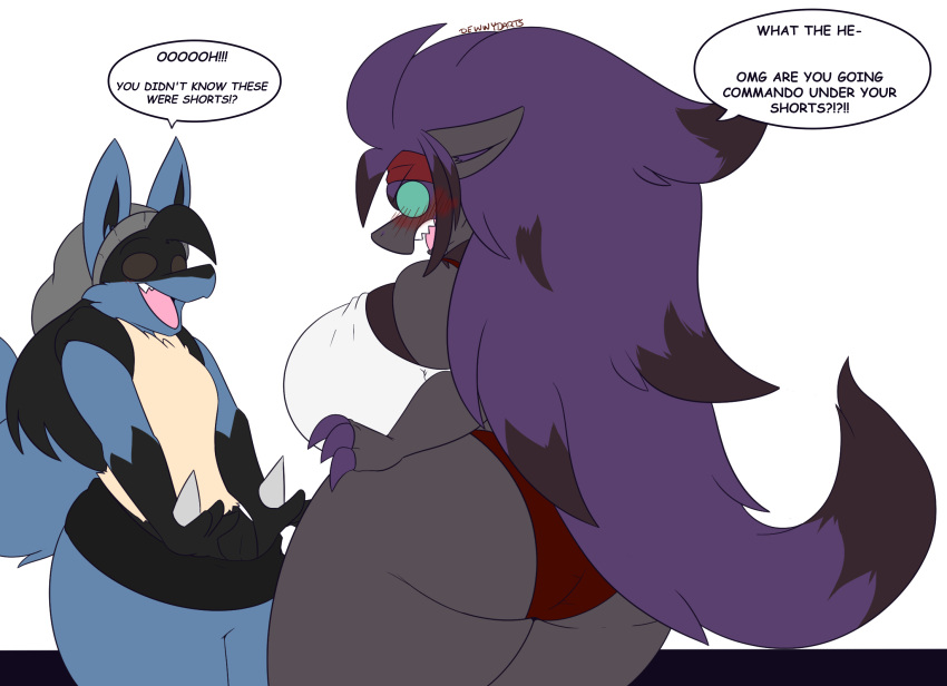 big_ass big_breasts bubble_butt dart(dewwydartz) dewwydarts dewwydartz female furry game_freak huge_ass lucario nea(dewwydartz) nintendo pokemon pokemon_(species) tagme thick_thighs wide_hips zoroark