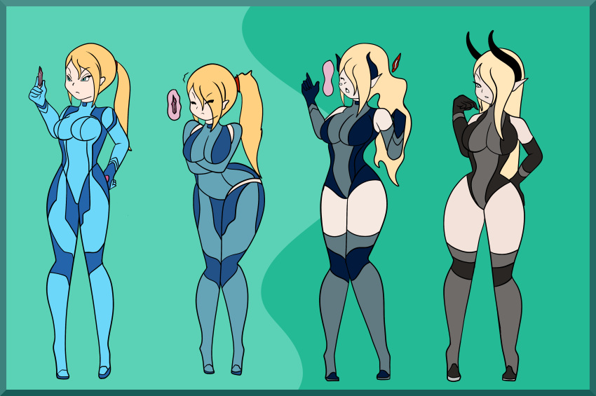 breast_expansion breasts corruption covered_navel db-palette female large_breasts metroid samus_aran succubus thighs transformation transformation_sequence wide_hips