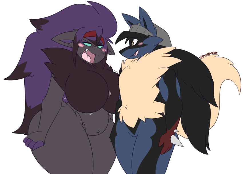 big_breasts dart(dewwydartz) dewwydarts dewwydartz female furry game_freak lucario mega_lucario nea(dewwydartz) nintendo pokemon pokemon_(species) tagme thick_thighs zoroark