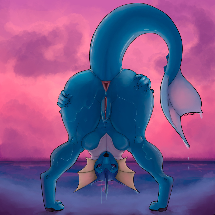 absurd_res anthro anus bodily_fluids breasts eeveelution female genital_fluids genitals hi_res nintendo pokémon_(species) pokemon pokemon_(species) pussy pussy_juice solo srcook vaporeon video_games wet