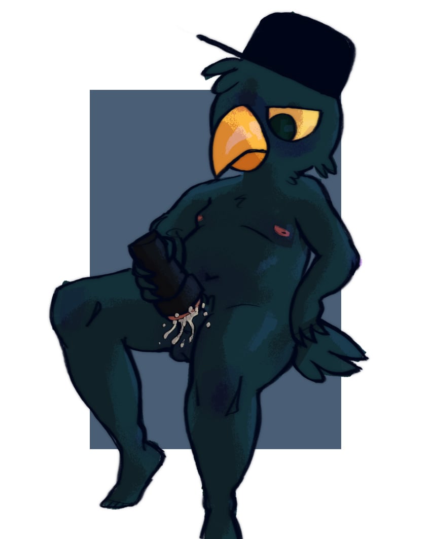 1boy 4:5 absurd_res anthro avian balls beak bird blush bodily_fluids clothed clothing cum cum_inside feathers genital_fluids genitals germ_warfare_(nitw) green_body green_eyes green_feathers hat hat_only headgear headgear_only headwear headwear_only hi_res male male_only male_penetrating masturbation mostly_nude night_in_the_woods nipples nude partially_clothed penetrable_sex_toy penis sex_toy sexylinguini simple_background slightly_chubby solo tail_feathers video_games