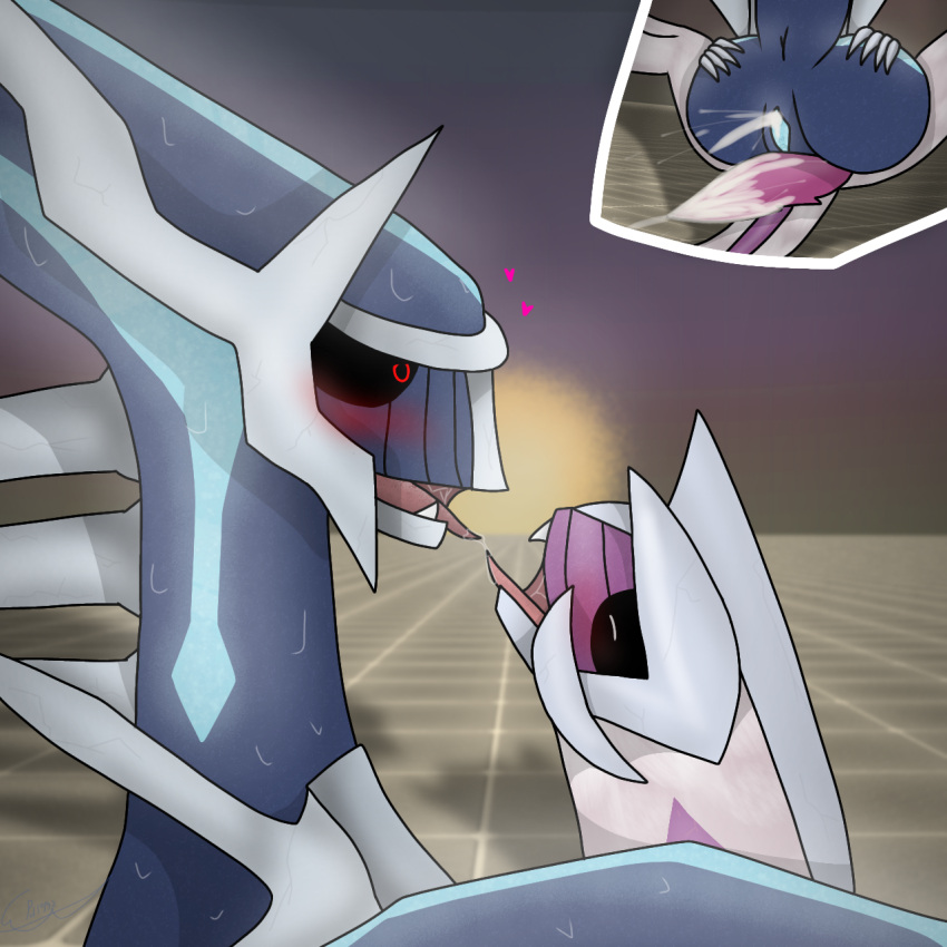 climax dialga feral legendary_pokemon open_mouth palkia pokemon pokemon_(species) pokemon_legends:_arceus tongue_out