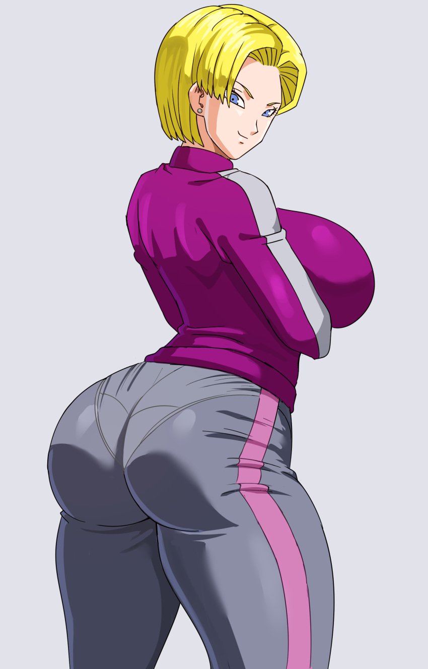 1girls android_18 blonde blonde_hair blue_eyes cameltoe cleavage clothed_female curvy dragon_ball dragon_ball_z erect_nipples female huge_areolae huge_ass huge_breasts jacket pantylines pinkpawg puffy_nipples short_hair thick_lips track_jacket track_pants track_suit voluptuous wide_hips yellow_hair