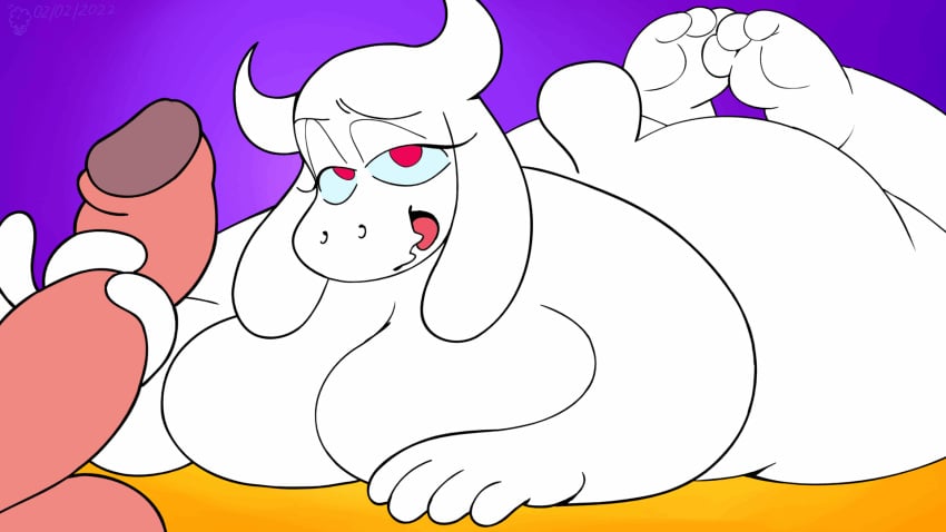 2022 2d 3_toes animated anthro ass balls big_breasts big_butt blinking boss_monster bovid breasts caprine digital_media_(artwork) duo erection eyelashes faceless_character faceless_male feet female female_focus fingers fur genitals gif goat half-closed_eyes hand_on_penis handjob hi_res horn long_ears looking_at_viewer lying male male/female mammal mature_anthro mature_female narrowed_eyes nude oddjuice on_front open_mouth open_smile overweight overweight_female penile penis purple_background red_eyes scut_tail sex short_tail simple_background smile solo_focus tail_motion tailwag toes tongue toriel undertale undertale_(series) video_games white_body white_fur