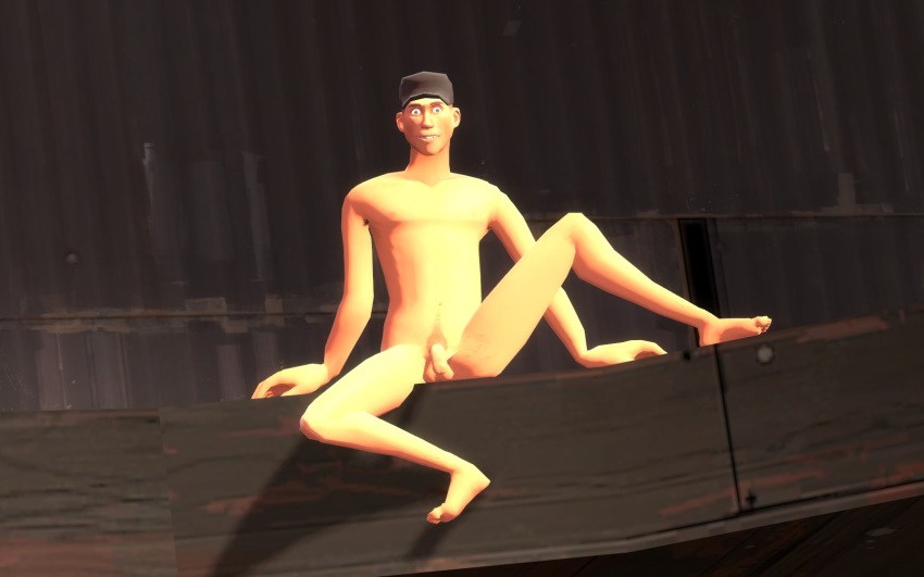 1boy 3d cap completely_nude completely_nude_male flaccid garry's_mod gay human human_male human_only looking_at_viewer male male_only nude nude_male penis presenting scout scout_(team_fortress_2) smile solo solo_focus spread_legs team_fortress_2 tf2_smut_maker yaoi