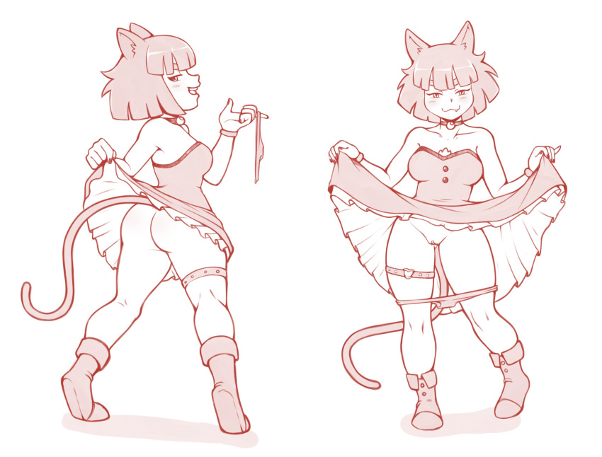 1girls :3 ass big_ass blush cat_ears cat_tail catgirl dress dress_lift fangs female female_only flashing flashing_pussy high_guardian_spice monochrome olive_(high_guardian_spice) panties panties_down pussy short_hair sketch smile smutjegc tail thesmutjegc thick_thighs vagina white_background