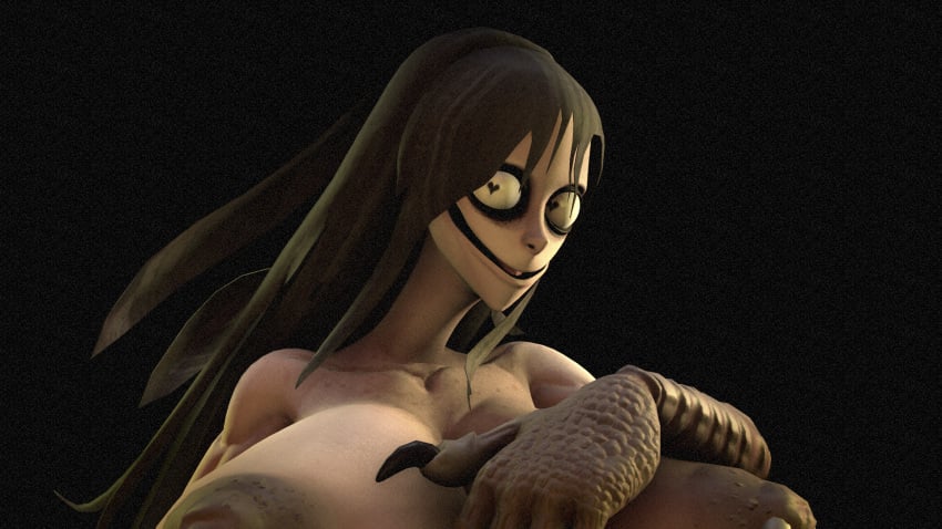 3d 3d_(artwork) adjajdaks big_breasts black_background bluejuicyjuice claws creepypasta fuckgirl long_hair momo_(creepypasta) monster_girl smiling source_filmmaker thick thighs