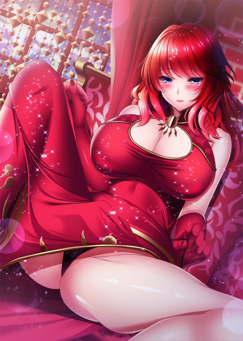 1girls big_breasts black_panties blue_eyes chinese_clothes chinese_girl female long_hair niao_sun red_hair shenmue