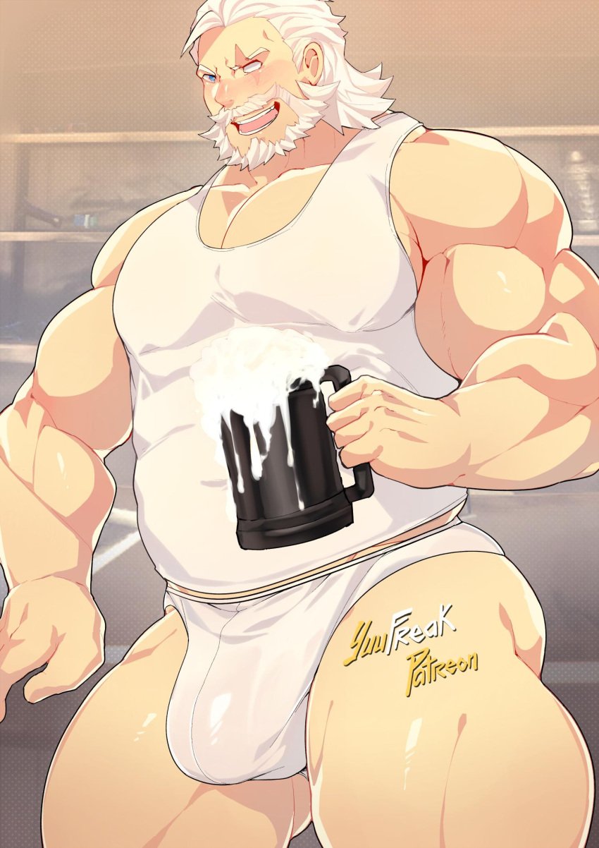 balls bara bulge gay male male_only muscles muscular overwatch penis reinhardt solo solo_male yuufreak