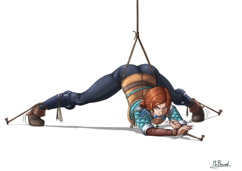 bondage cloth_gag gag gagged jack-o_pose mcbound rope_bondage the_witcher_(series) the_witcher_3:_wild_hunt tied_up triss_merigold