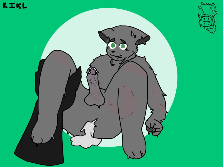 1boy 2boys bobicraft cum cumming furry green_eyes grey_body grey_fur penis penis_out