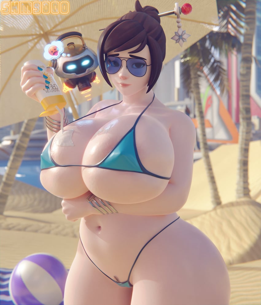 1girls 3d alternate_breast_size beach beach_ball beach_towel beach_umbrella big_breasts bikini bikini_bottom bikini_top blue-tinted_eyewear blue_bikini blue_nail_polish blue_nails boobs breasts breasts_bigger_than_head brown_hair bubble_butt chubby cute emoji erect_nipples erect_nipples_under_clothes eyewear female female_only female_pubic_hair glasses hair_ornament huge_breasts landing_strip large_breasts looking_at_viewer mei_(overwatch) nail_polish nipple_bulge outdoors outside overwatch palm_tree pubic_hair pubic_hair_peek shy snowball_(overwatch) solo solo_female sun_lotion sunglasses superhentaimaster9000 swimsuit thick thick_ass thick_hips thick_legs thick_thighs thong thong_bikini thong_panties thought_bubble tinted_eyewear tits wide_hips