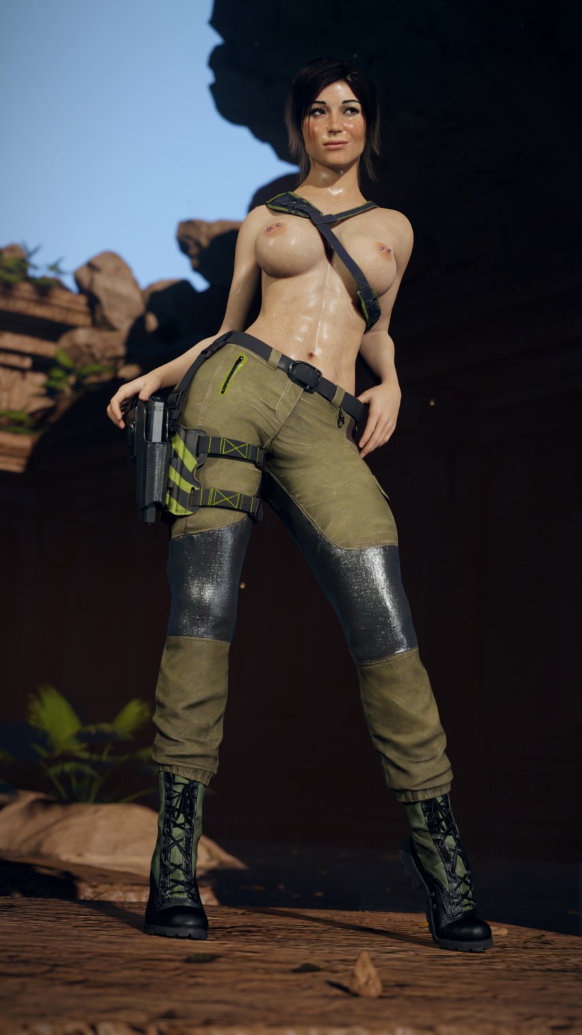 1girls 3d abs areolae athletic_female blender breasts embracer_group female female_only lara_croft lara_croft_(survivor) light-skinned_female mustard_sfm nude solo_female tomb_raider tomb_raider_(survivor)