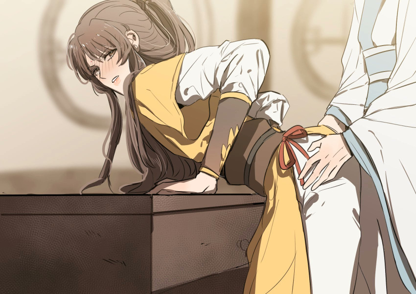 bishonen blush femboy gabockchie gay implied_anal implied_sex jin_ling lan_sizhui long_hair long_hair_male male male_only mo_dao_zu_shi partially_clothed yaoi