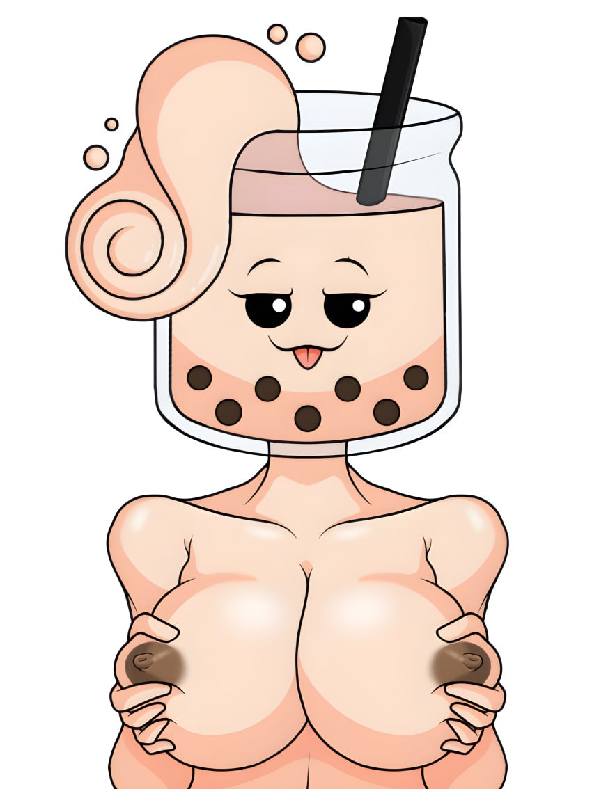 1girls absurd_res absurdres big_breasts boba_(slap_battles) boba_tea breast_grab breasts bubbles female hi_res highres roblox roblox_game rule_63 slap_battles straw tagme tongue_out white_background