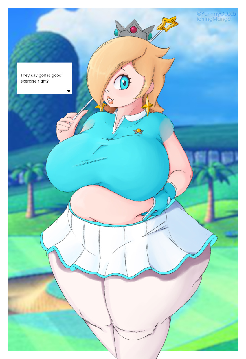 1girls ass big_ass big_breasts big_butt big_hips big_thighs blonde_hair blue_eyes blue_sky breasts bubble_ass bubble_butt chubby chubby_female cloud clouds dat_ass earrings female grass hills hips huge_ass huge_breasts huge_butt huge_hips huge_legs huge_thighs large_ass large_butt mario_(series) mario_golf nintendo princess_rosalina shiny shiny_ass shiny_hair shiny_skin skirt text text_box thick thick_ass thick_hips thick_thighs thighs wand white_legwear white_skin yummygoods