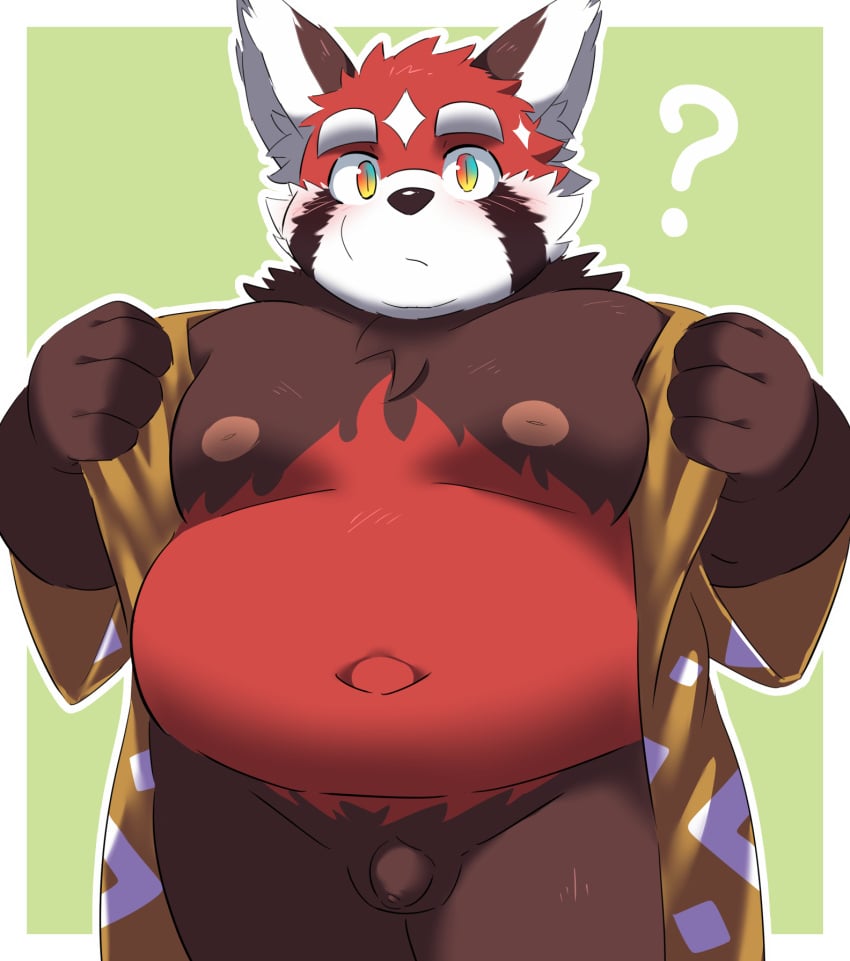 2022 ? ailurid anthro belly black_nose blush brown_body flaccid genitals hi_res humanoid_genitalia humanoid_hands humanoid_penis kemono lifewonders male male_only male_solo mammal moobs navel nipples overweight overweight_male penis ptcmtr red_body red_panda small_penis solo tokyo_afterschool_summoners video_games young zhurong_(tokyo_afterschool_summoners)