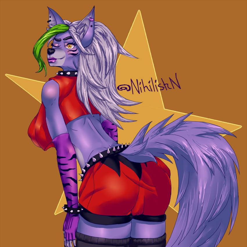 anthro anthro_only ass ass canid canine draw drawing female female_only five_nights_at_freddy's five_nights_at_freddy's:_security_breach furry furry_only nihilishn roxanne_wolf_(fnaf) tail wolf yellow_eyes