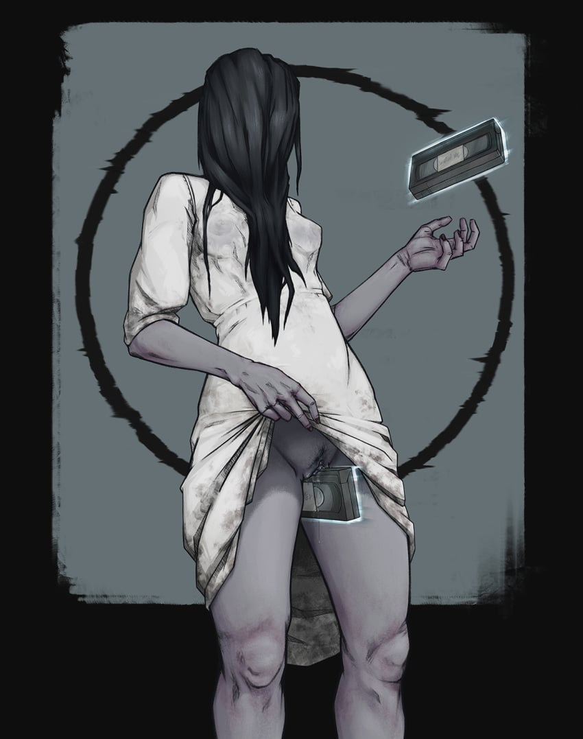 1girls black_hair breasts dark_hair dbd dead_by_daylight female female_only ghost light_skin onryo pubic_hair pussy pussy_juice skirt_lift solo solo_female the_ring the_undevoted yamamura_sadako