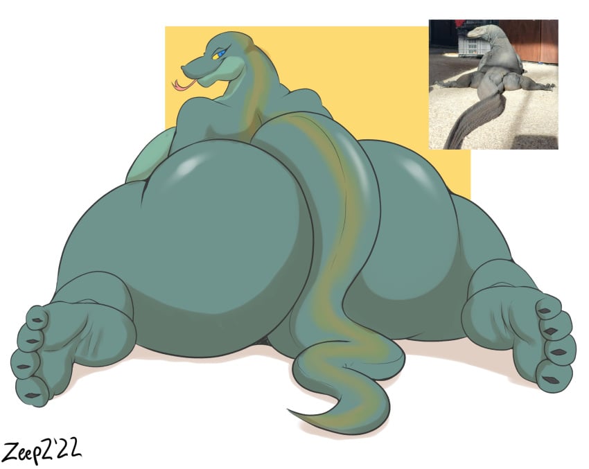 anthro ass betty_the_komodo_dragon betty_the_monitor big_ass big_butt black_betty_(meme) butt female flexible hi_res huge_ass huge_butt komodo_dragon lizard looking_at_viewer looking_back looking_back_at_viewer meme monitor_lizard reference_image reptile scalie solo splits spread_legs spreading thick_thighs tongue tongue_out zp92