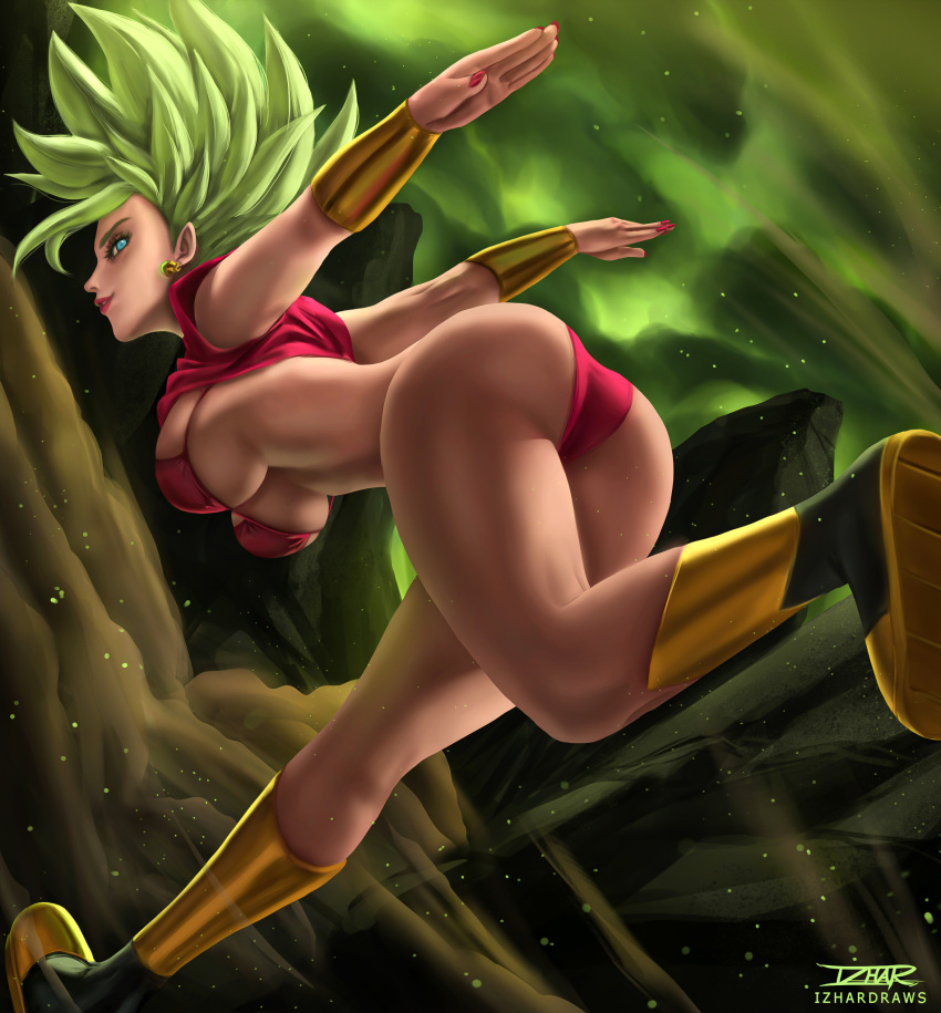 1girls abs big_ass big_breasts bikini boots dragon_ball dragon_ball_super female green_hair izhardraws kefla legendary_super_saiyan panties saiyan super_saiyan super_saiyan_2 tight_clothing