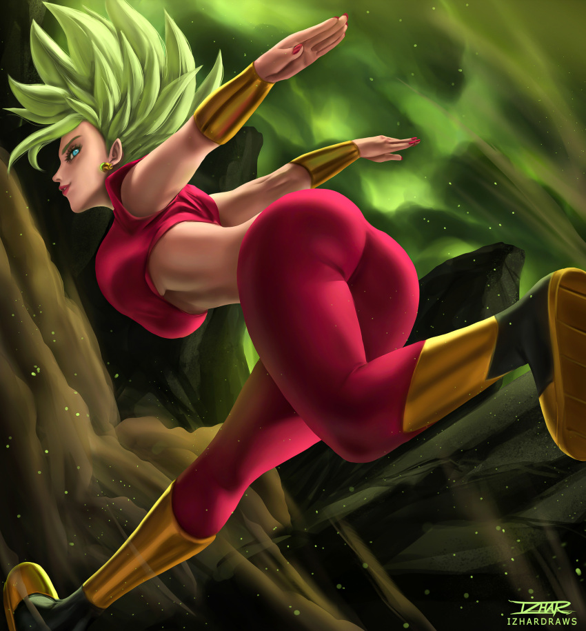 1girls abs big_ass big_breasts boots dragon_ball female green_hair izhardraws kefla saiyan super_saiyan tight_clothing