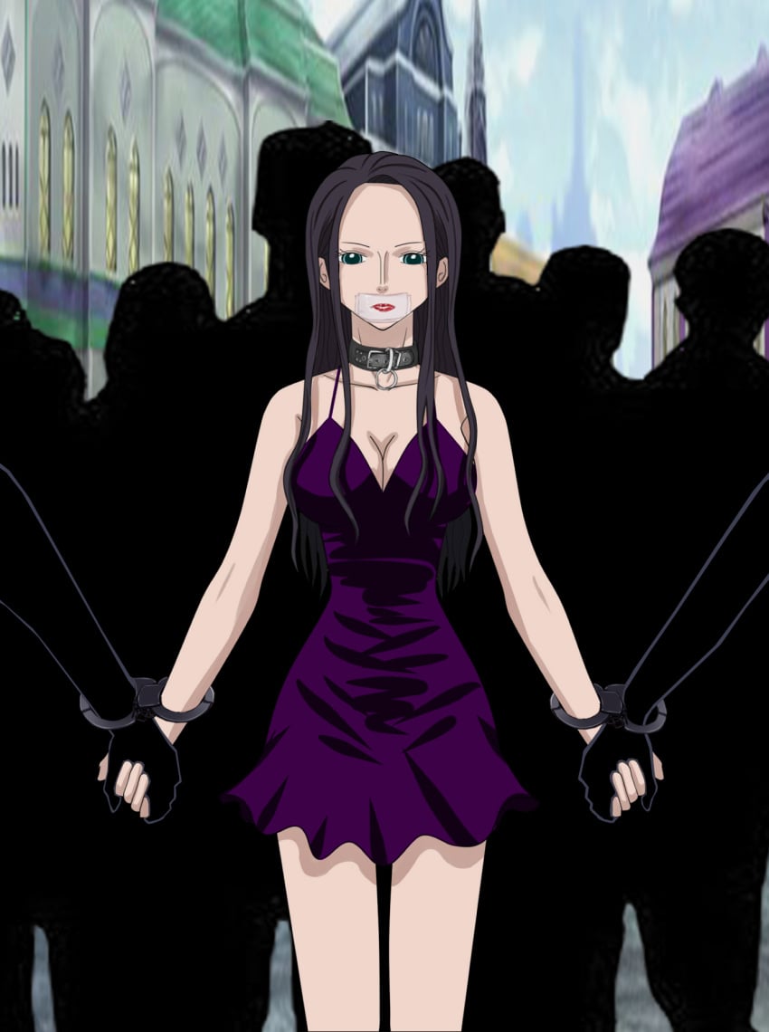 bondage bossbb41 captured collar did dress female gag gagged kidnapped leash leash_and_collar leash_pull male mouth_gag nico_robin night_dress no_bra no_panties one_piece public slave slavegirl tied_up