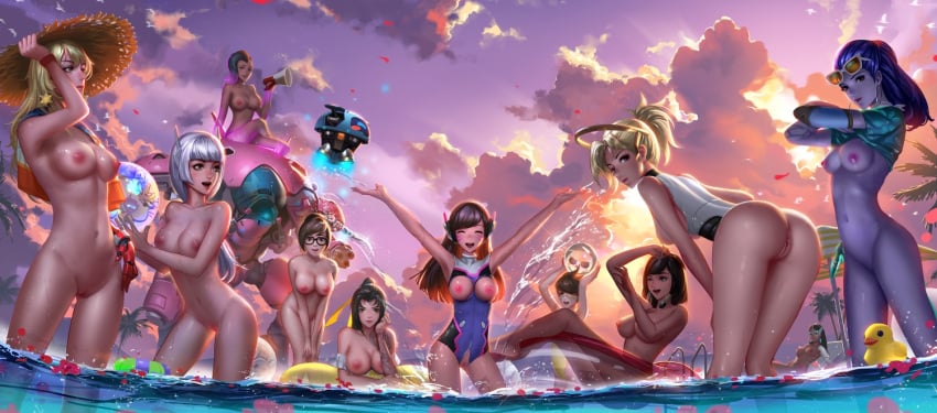 11girls 2d anus ass ball black_hair blonde_hair blue_hair breasts brown_eyes brown_hair clouds cole_cassidy d.va dark_skin flowers genji glasses gray_hair green_eyes group hanzo_shimada hat liang_xing long_hair mecha mei_(overwatch) mercy multiple_girls navel nipples nude overwatch petals pharah ponytail pool pool_party purple_eyes pussy rubber_duck rule_63 short_hair sky sombra source_request symmetra tattoo tracer uncensored water widowmaker wink