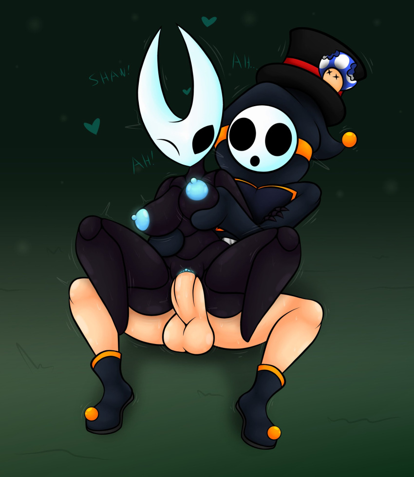 1boy 1girls anthro anti_groove arthropod balls blobslimey blue_nipples blue_pussy breast_grab breasts crossover duo fecharis female_penetrated front_view genitals heart hollow_knight horn hornet_(hollow_knight) insect_girl insects interspecies male/female male_penetrating_female mario_(series) mask moaning naked nipples pants_down penetration penis penis_in_pussy pussy pussy_juice sex shy_guy sitting sitting_on_person sweat testicles top_hat vagina vaginal_penetration video_games