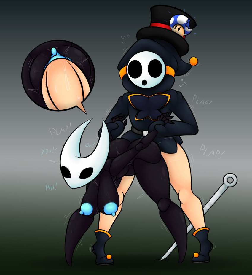 1boy 1girls anthro anti_groove arthropod bent_over blobslimey blue_nipples blue_pussy breasts crossover duo fecharis female_penetrated genitals grabbing grabbing_from_behind hollow_knight horn hornet_(hollow_knight) insect_girl insects interspecies leaning_forward male/female male_penetrating_female mario_(series) mask naked nipples pants_down penetration penis penis_in_pussy pussy pussy_juice sex shy_guy top_hat vagina vaginal_penetration video_games