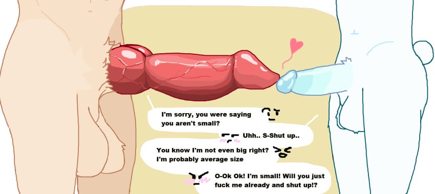 ambiguous_gender animal_genitalia animal_penis anthro balls big_balls big_penis blush canid canine canine_penis canis comparing dialogue dialogue_box domestic_dog duo emoticon english_text erection fur genitals hair heart hi_res horny_furryboi huge_balls huge_cock humanoid humiliation hybrid imminent_sex knot lagomorph leporid luca_(horny_furryboi) male male/male mammal nude open_mouth penetration penile penile_penetration penis penis_humiliation penis_size_difference penises_touching poking rabbit shape_shifter simple_background size_difference size_shaming small_penis small_penis_humiliation smile speech_bubble story teasing text unseen_male_face vein