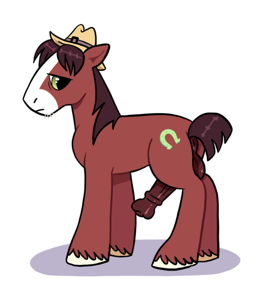 animal_genitalia animal_penis anus ass balls brown_body clothing cutie_mark earth_pony equid equine equine_penis feral friendship_is_magic genitals green_eyes half-closed_eyes hasbro hat headgear headwear hi_res hooves horse immunefox looking_back male mammal my_little_pony narrowed_eyes penis pony puffy_anus short_tail solo standing troubleshoes_(mlp)