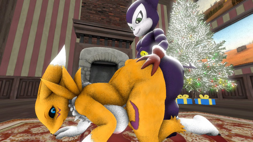 bandai_namco big_breasts breasts digimon digimon_tamers female female_fox fox imp impmon ironhawk leapfrog_position male mostly_nude renamon sex sfm vaginal_penetration