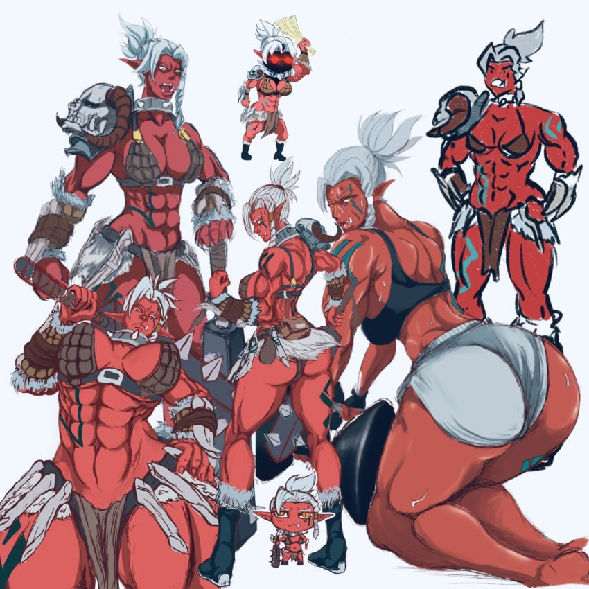 big_ass big_breasts creampieart1 friemnir muscular muscular_female oerba_yun_fang orc orc_female original_character red_skin white_hair